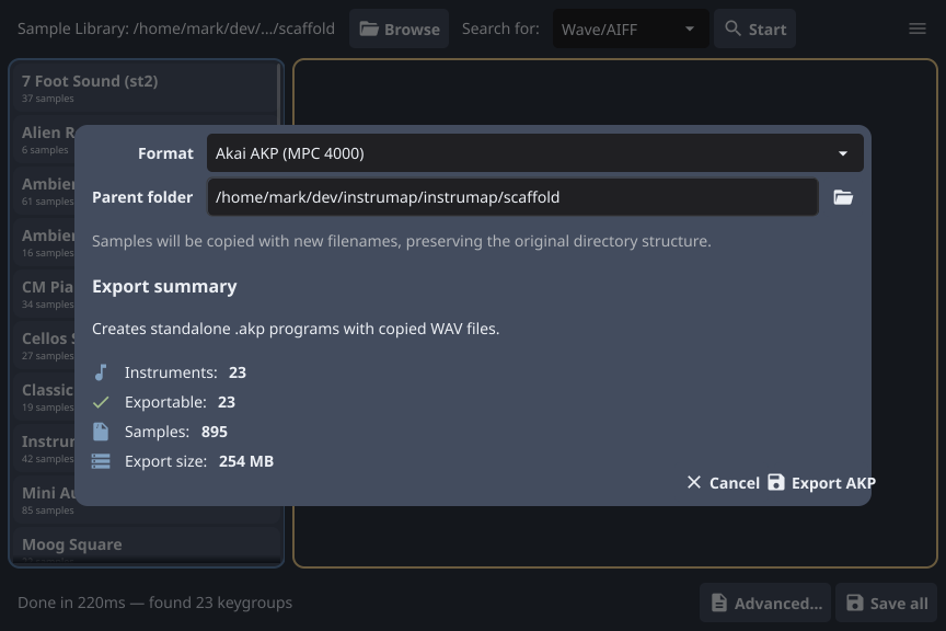Advanced Export dialog